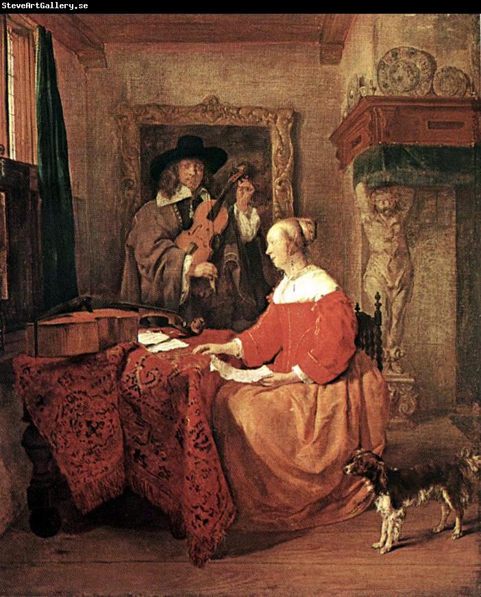 METSU, Gabriel A Woman Seated at a Table and a Man Tuning a Violin sg